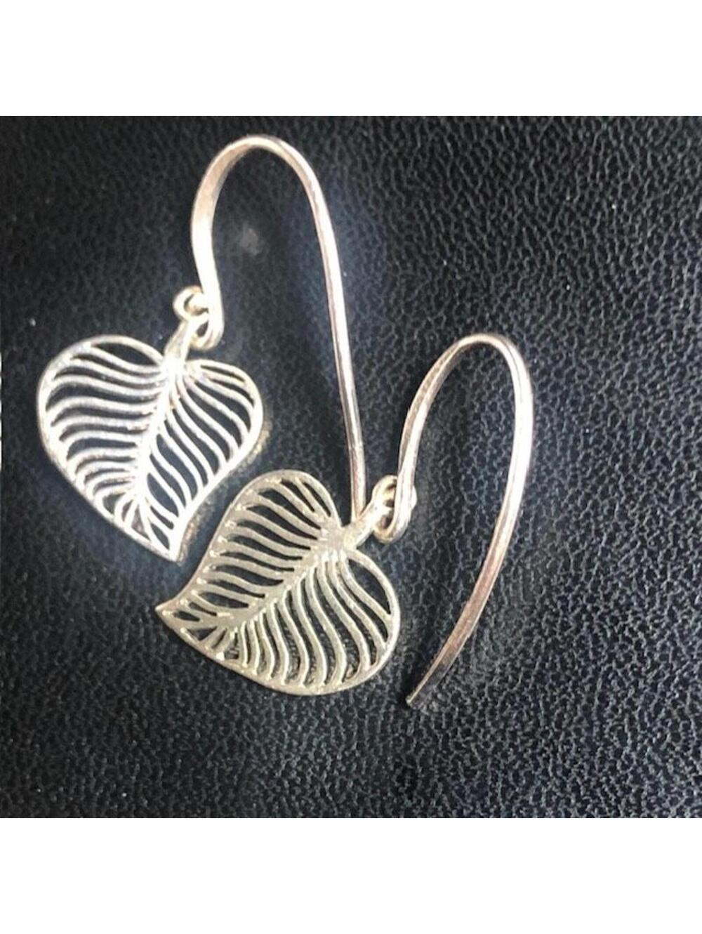 B1258 BOMA Sterling Silver 925 Openwork Filigree Leaf Dangle Drop Hook Earrings